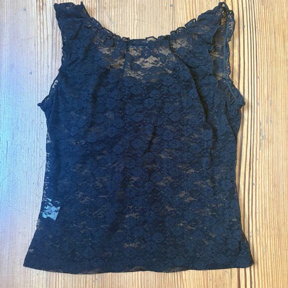 Brandy Melville black lace sheer babydoll ribbon bow tank SIZE OS - Picture 6 of 6